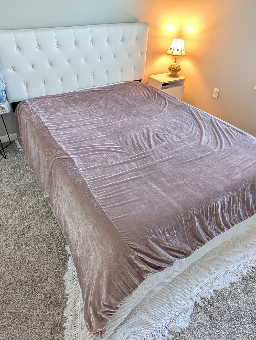 West Elm Queen Velvet Mauve Pink Duvet Cover Viscose Nylon Cotton